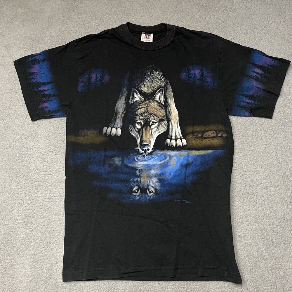 Vintage Wolf Art Unlimited T-Shirt Size Large Nature Woods Alaska 90s 80s VTG